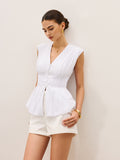 Pliseli Peplum V Yaka Bluz