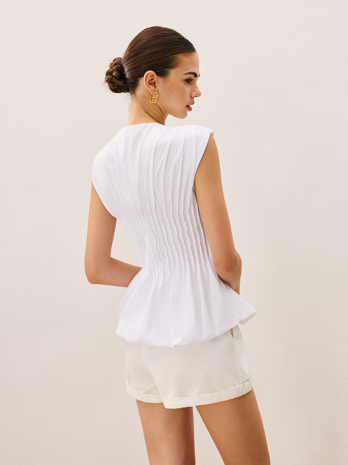 Pliseli Peplum V Yaka Bluz
