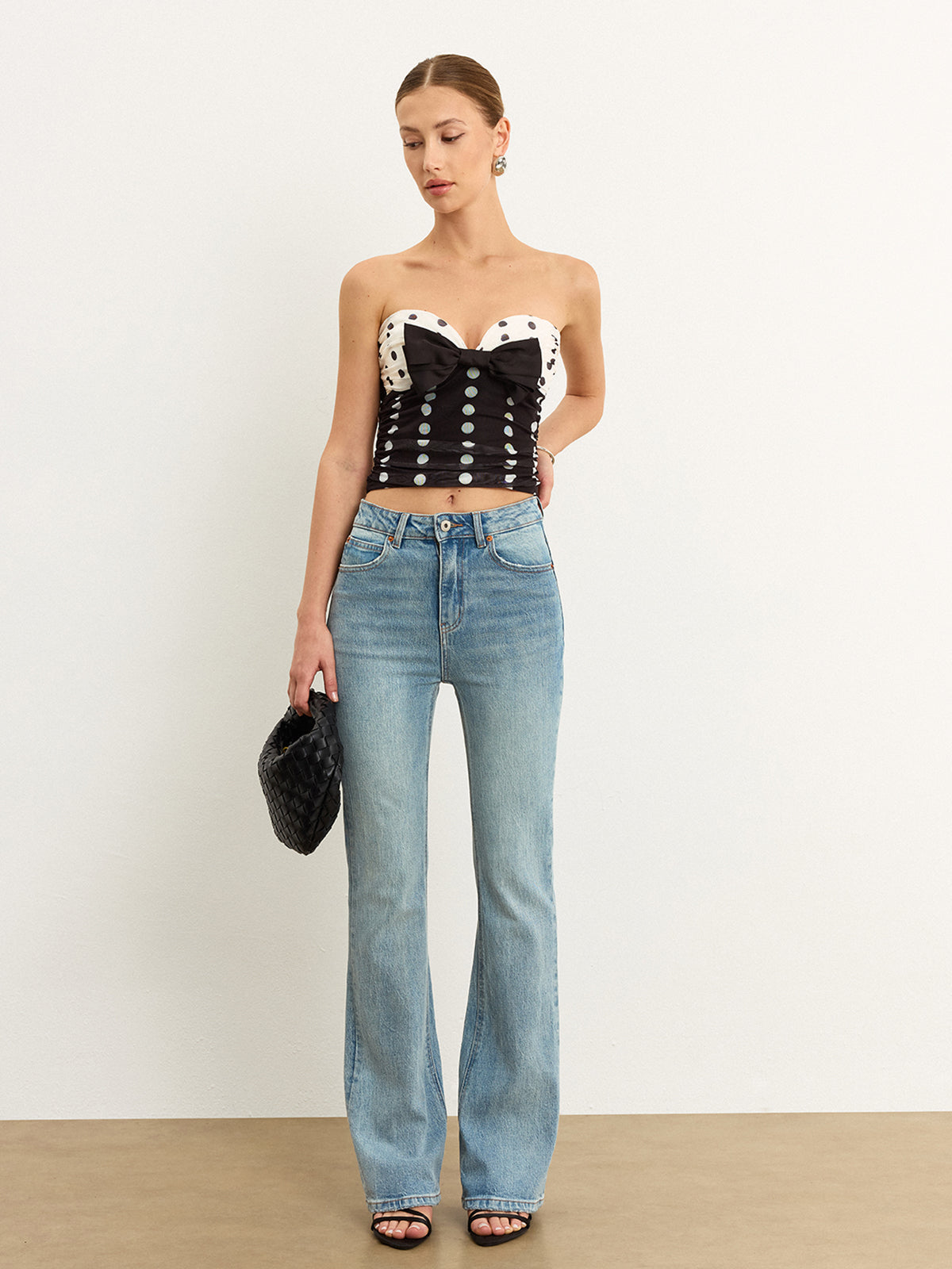 Polka Dot Fiyonklu Tüp Üst