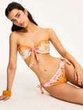 Yan Bağcıklı Çiçek Desenli Bandeau Bikini Takımı