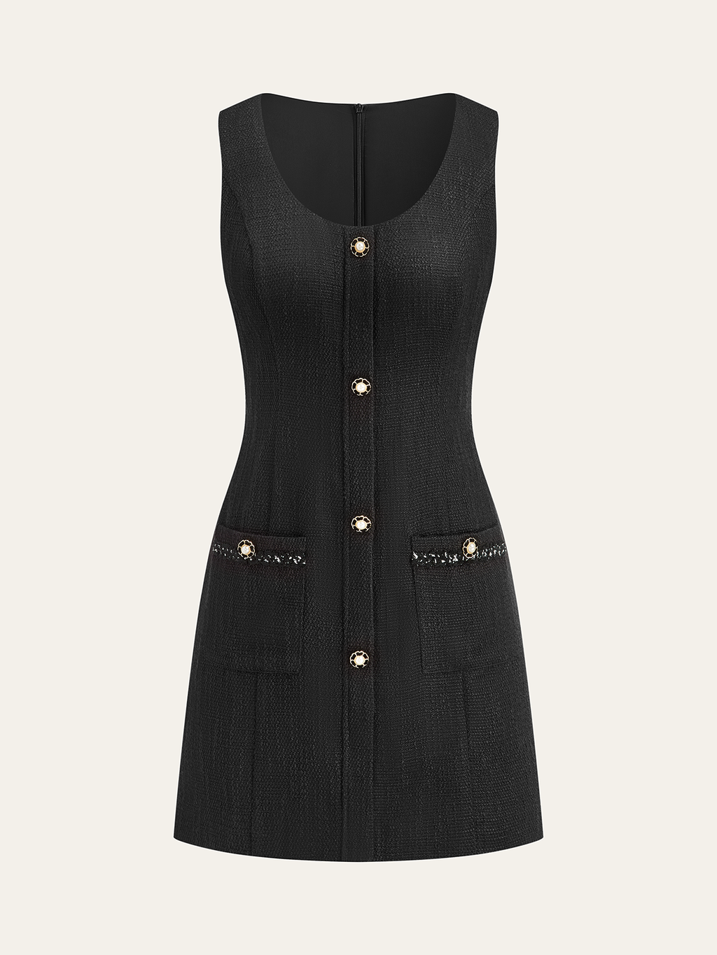 Kolsuz Düğmeli Mini Takım Elbise Siyah Tweed