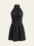 Halter yaka mini elbise