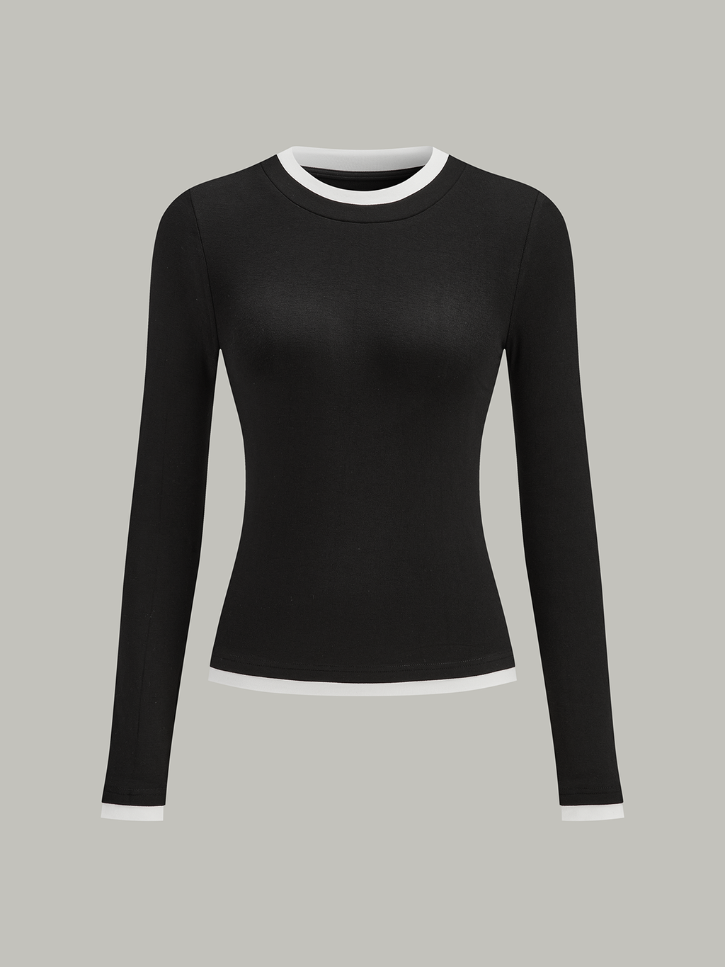 Kontrast Dikiş Uzun Kollu Tişört Siyah Slim Fit