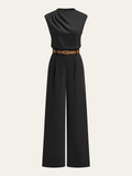Kemerli jumpsuit tulum midi elbise
