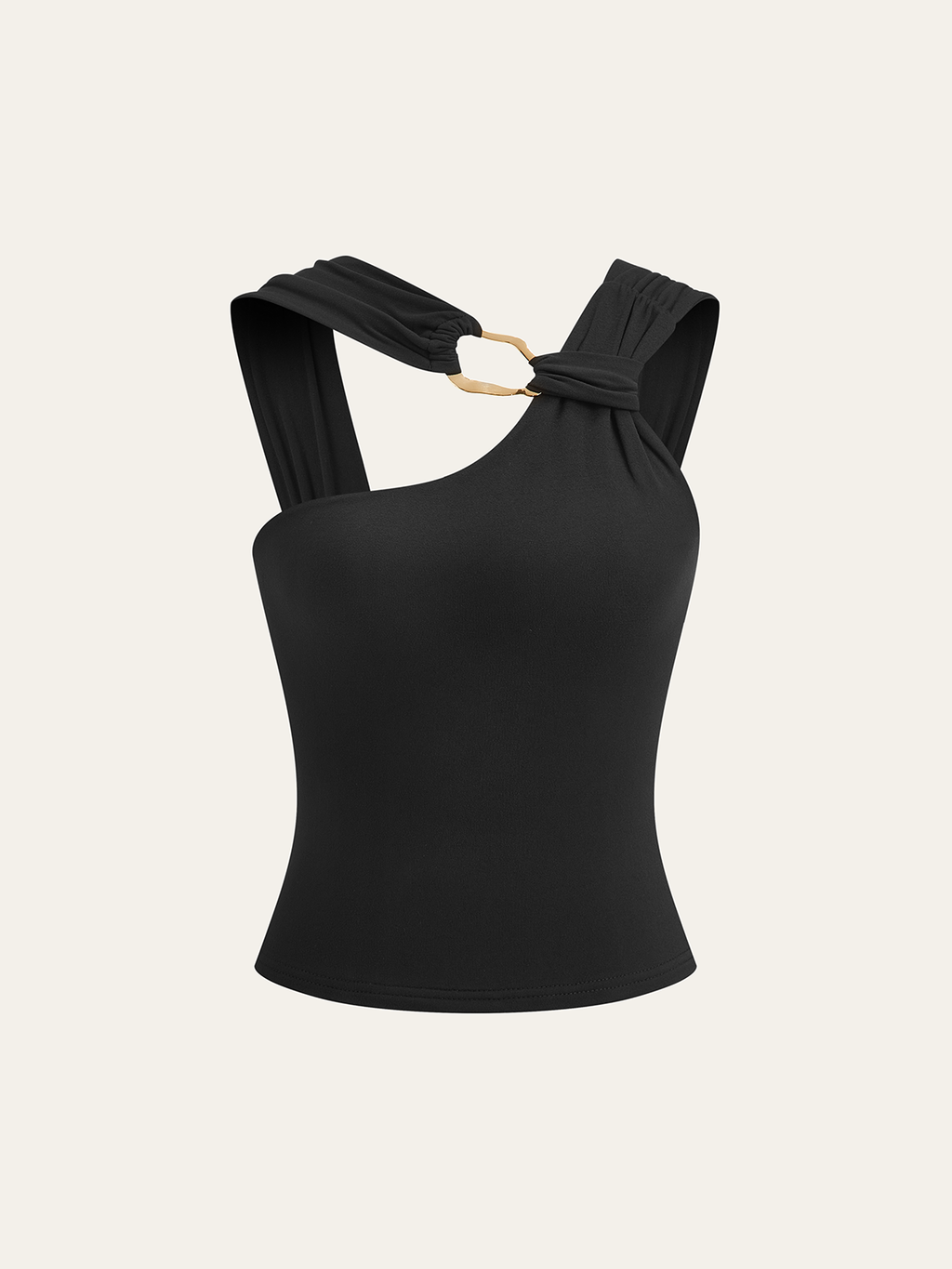 Asimetrik Askı Metal Detaylı Kolsuz Bluz Siyah Slim Fit