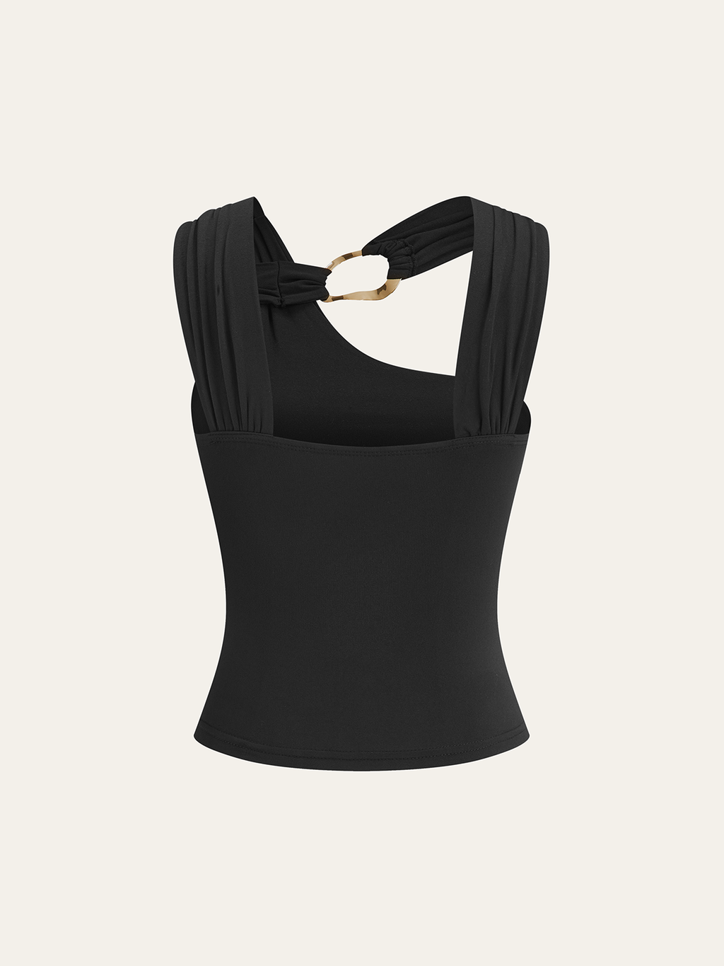 Asimetrik Askı Metal Detaylı Kolsuz Bluz Siyah Slim Fit
