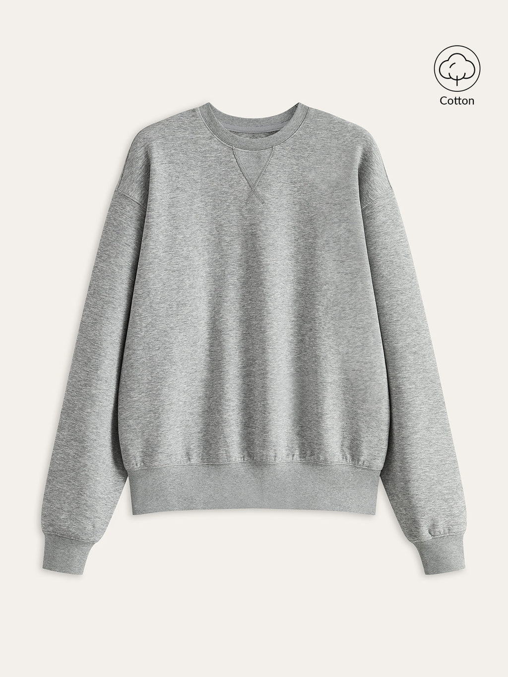 Pamuk Karışımlı Yuvarlak Yaka Sweatshirt Açık Gri Uzun Kollu