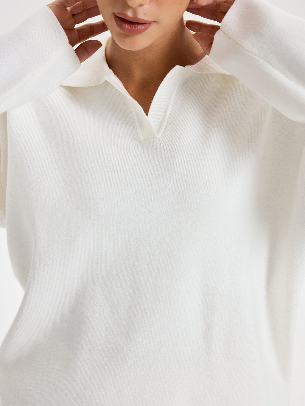 Oversized Polo Triko Takım Seti Beyaz Düz Kesim