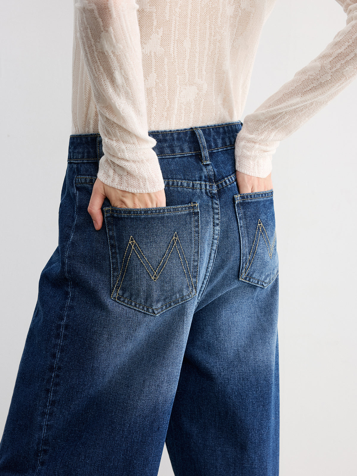Paça Detaylı Jean Lacivert Regular Fit