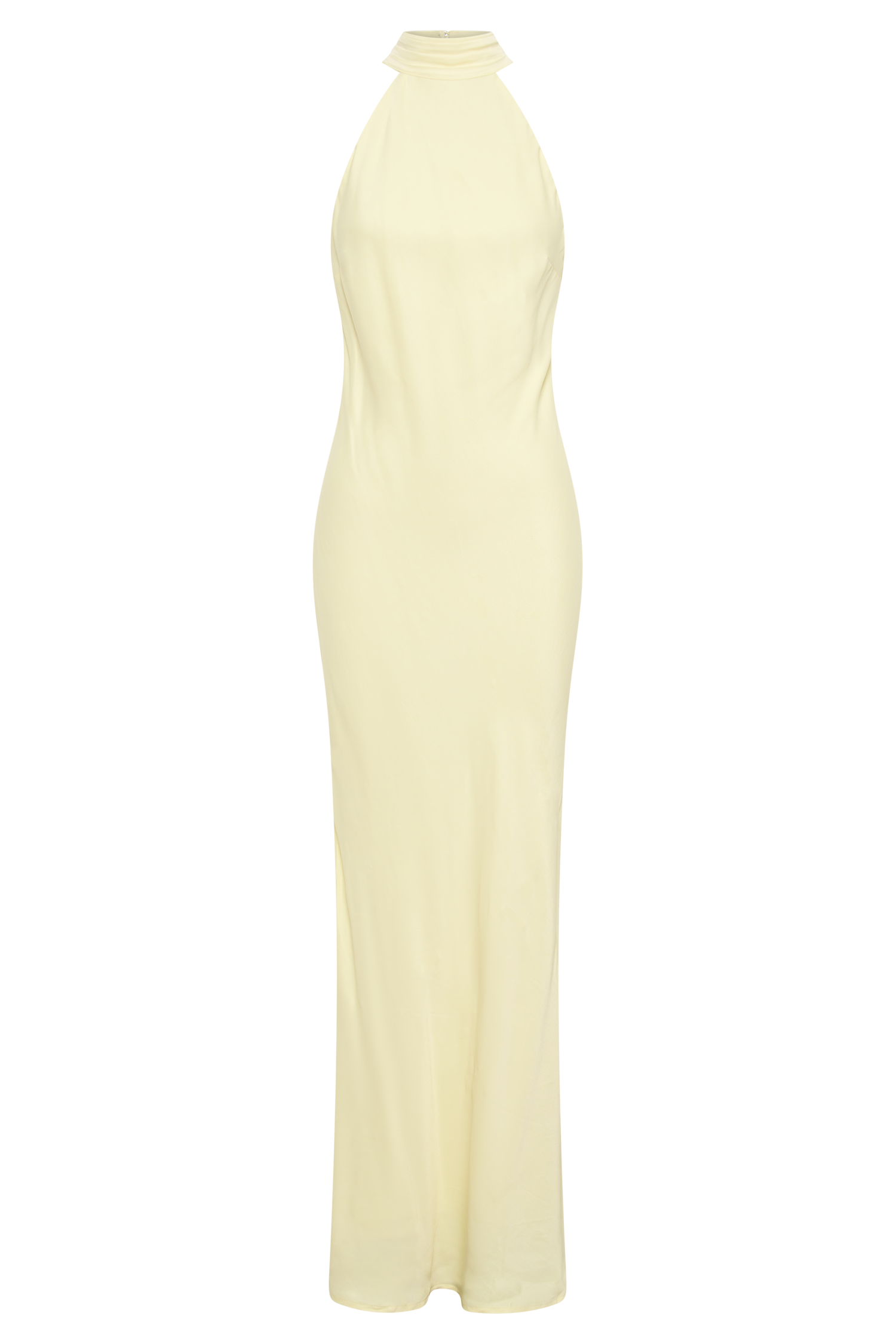 Claire Mat Saten Drape Sırtlı Uzun Elbise - Açık Sarı