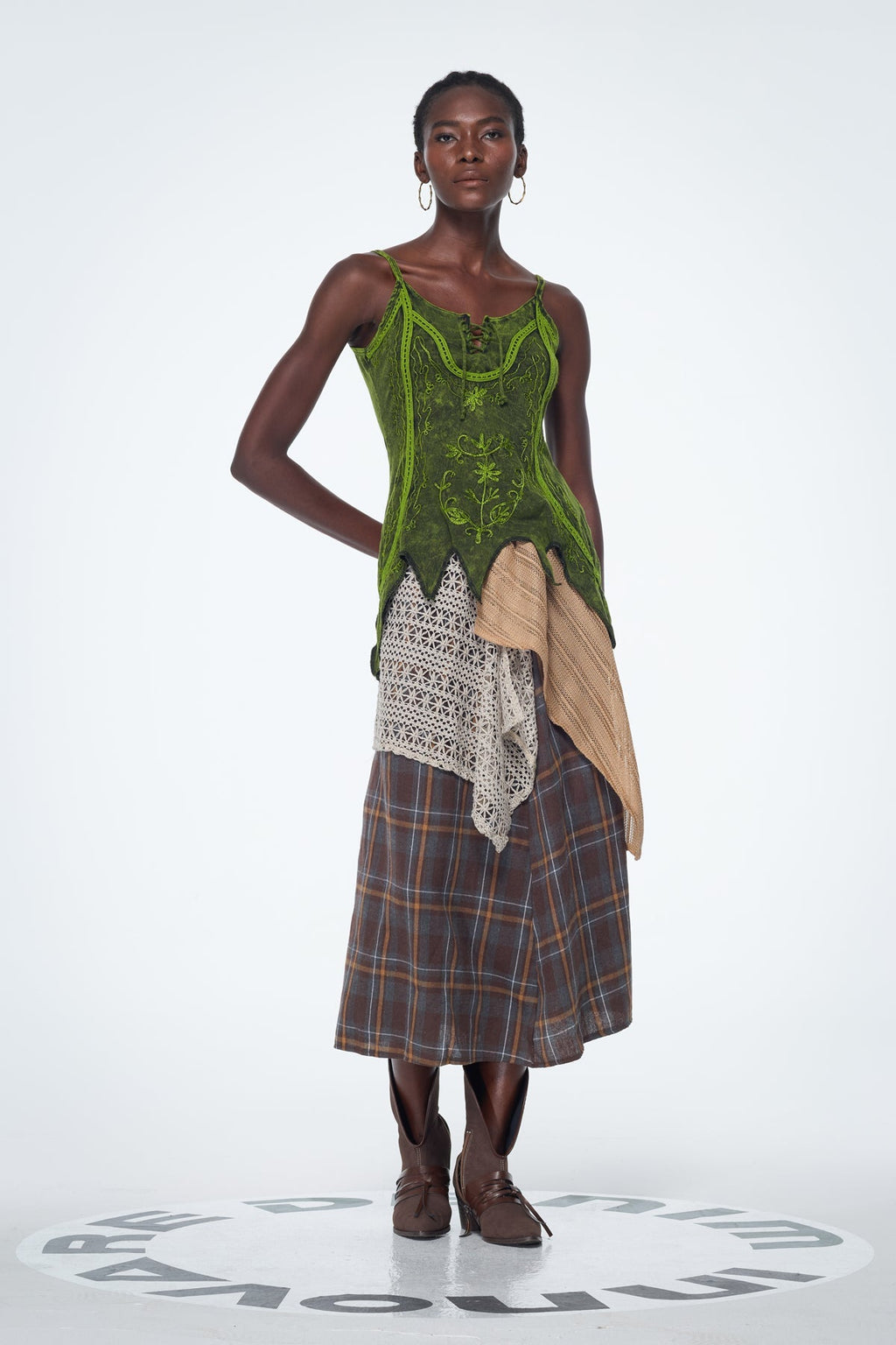 Baila Plaid Patchwork Uzun Etek