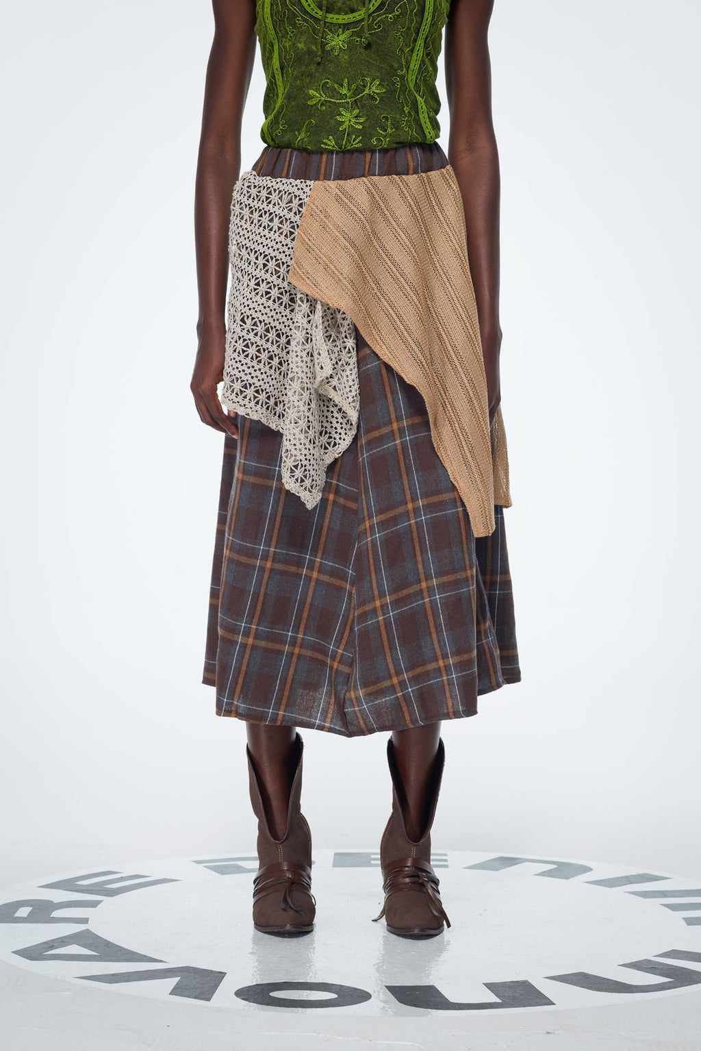 Baila Plaid Patchwork Uzun Etek