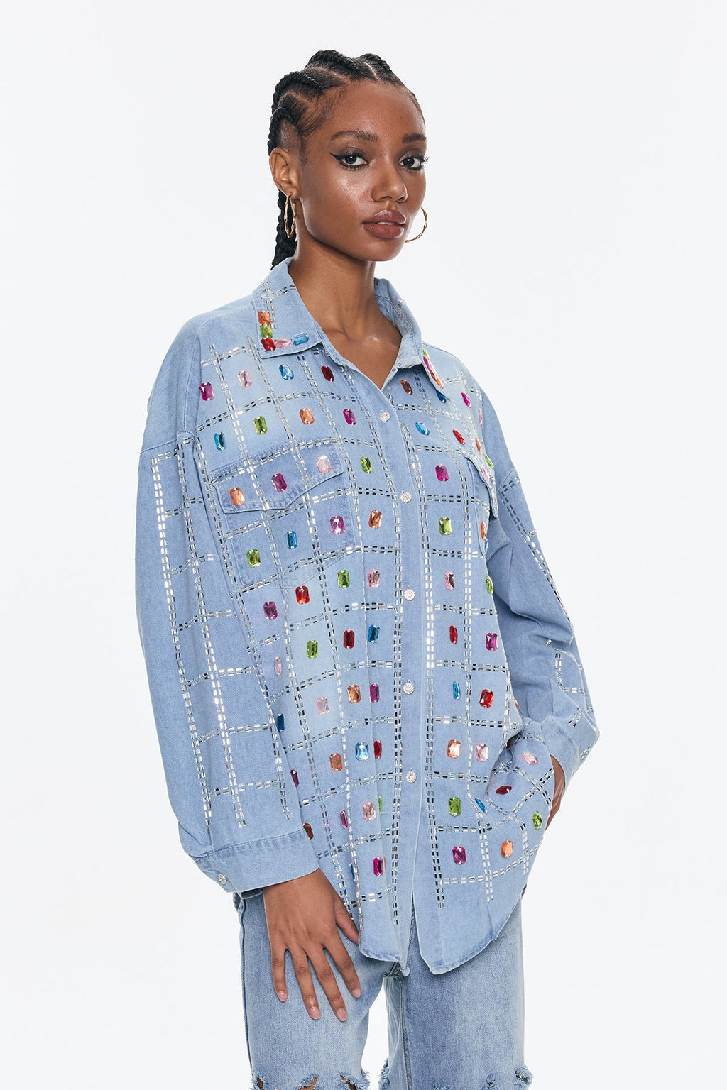 Belisario Rhinestone Kot Gömlek