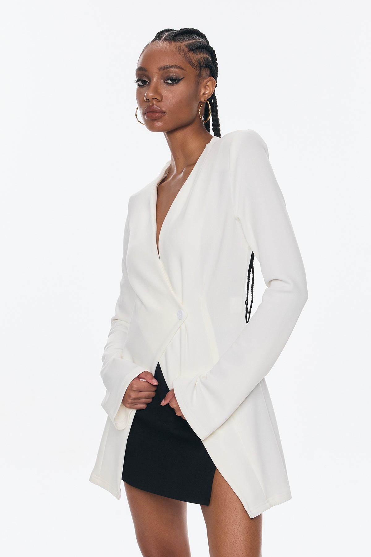 Bellatrix Deconstruct Split Bodycon Blazer Beyaz