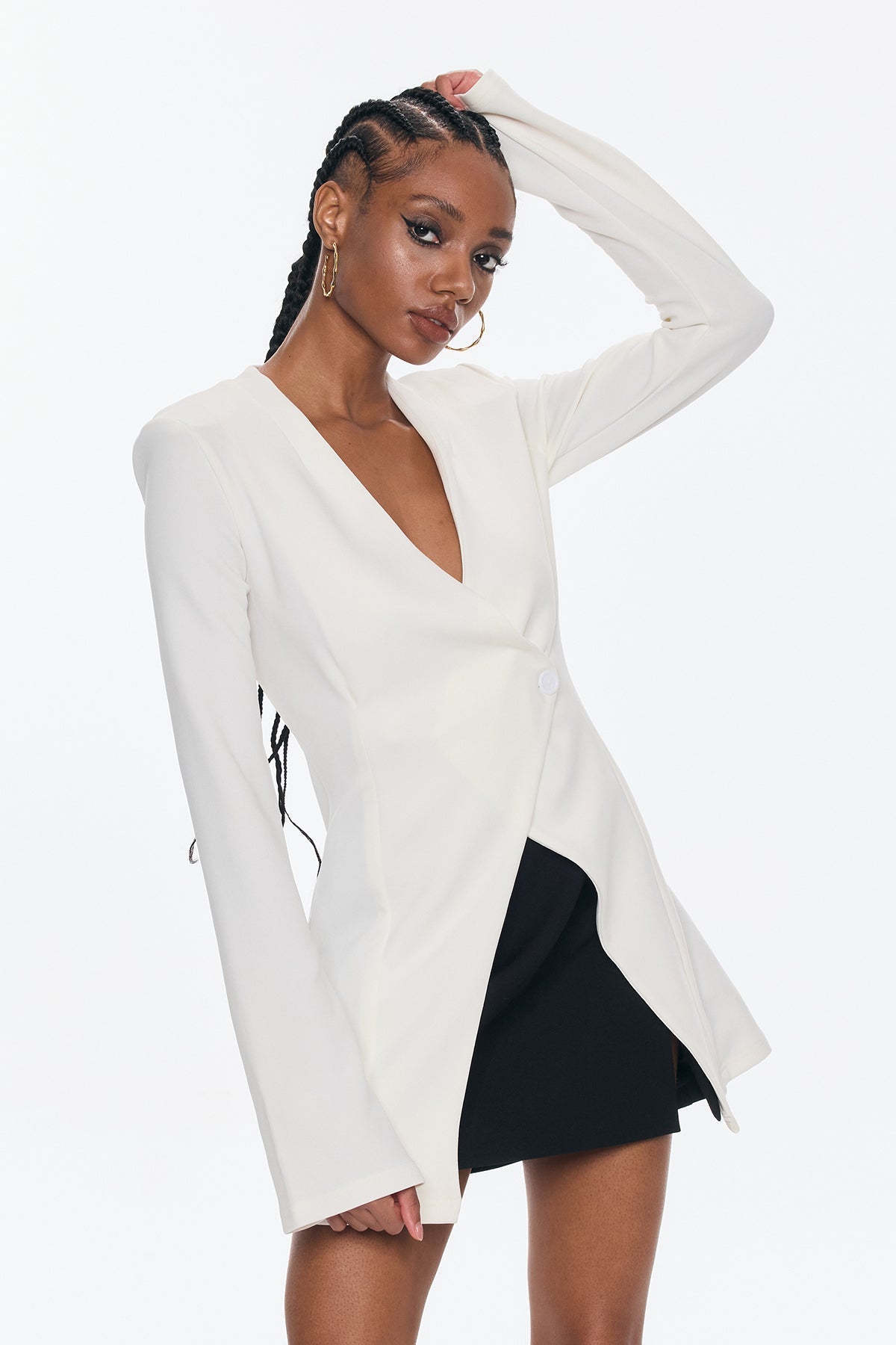 Bellatrix Deconstruct Split Bodycon Blazer Beyaz