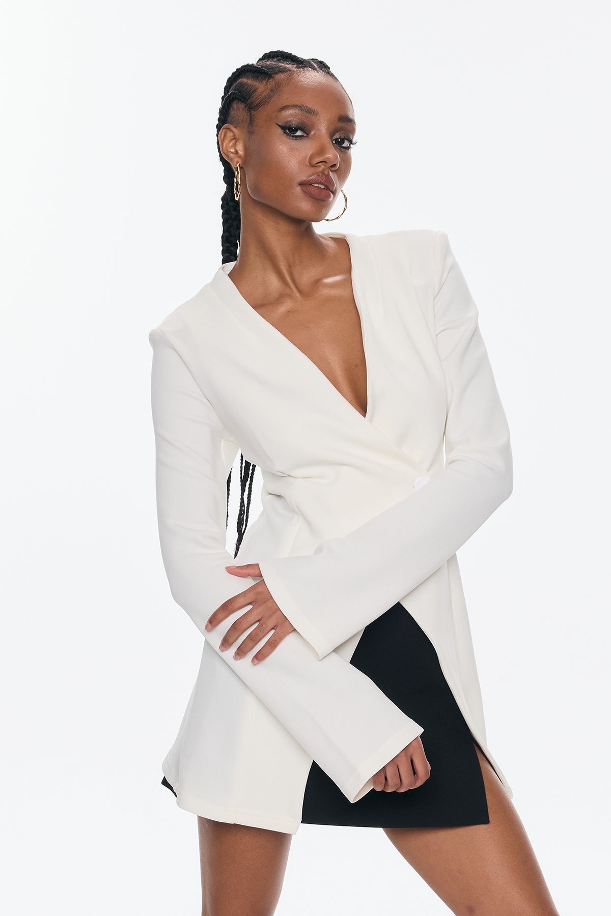 Bellatrix Deconstruct Split Bodycon Blazer Beyaz