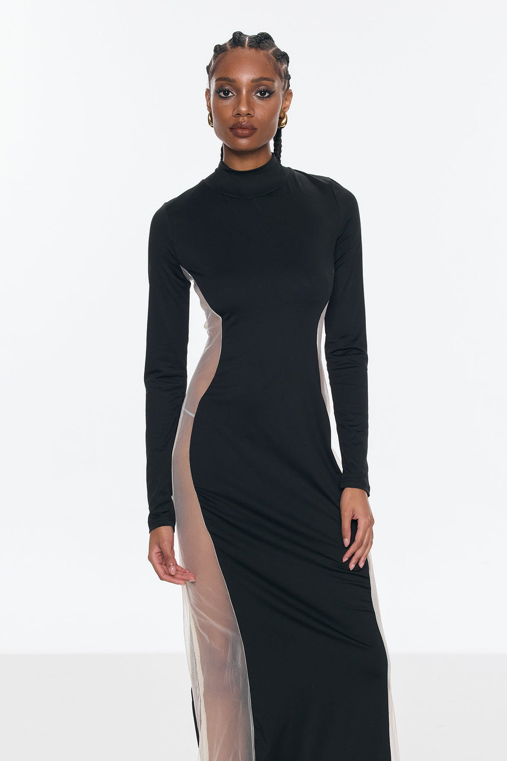 Benigno Deconstruct Mesh Cutout Uzun Elbise