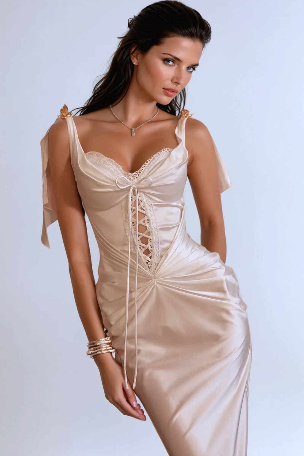 Beowulf Saten Korse Midi Elbise