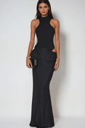 Beres Tank Top Saten Uzun Elbise Siyah