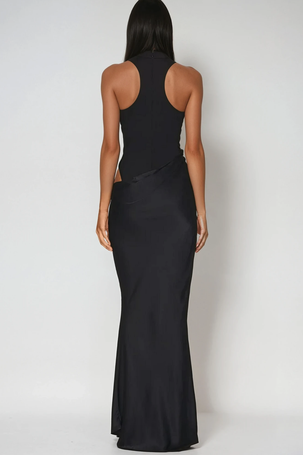 Beres Tank Top Saten Uzun Elbise Siyah
