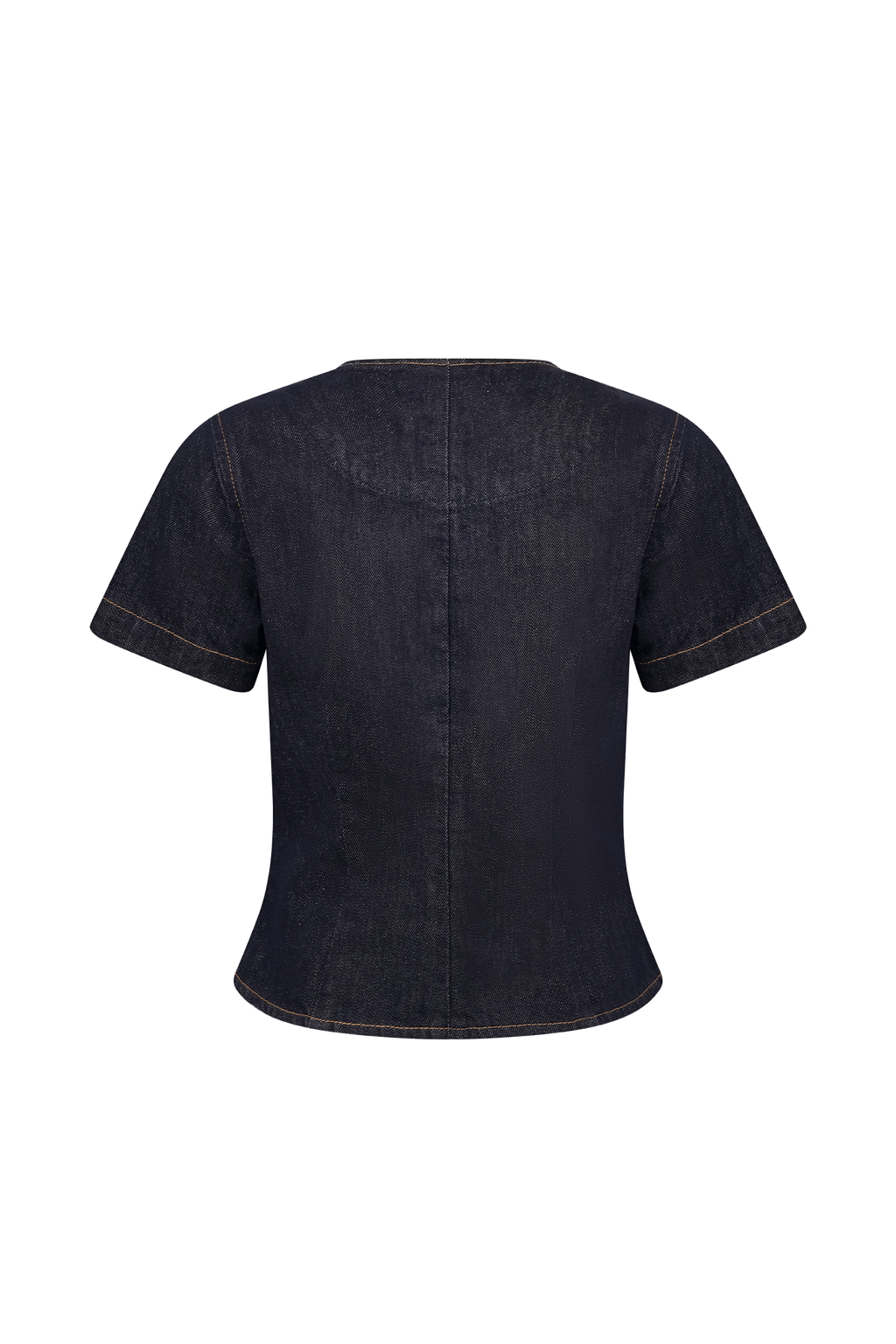 Bethany Kısa Kollu Düğmeli Denim Üst - Yıkanmış İndigo Mavi