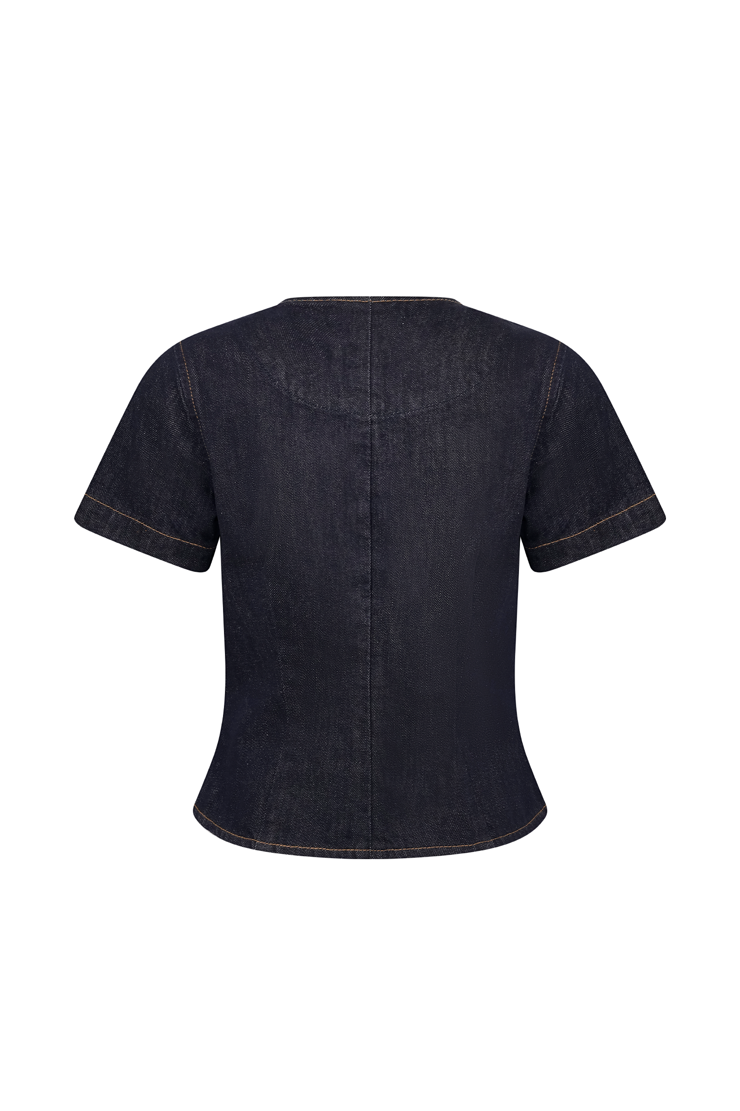 Bethany Kısa Kollu Düğmeli Denim Üst - Yıkanmış İndigo Mavi