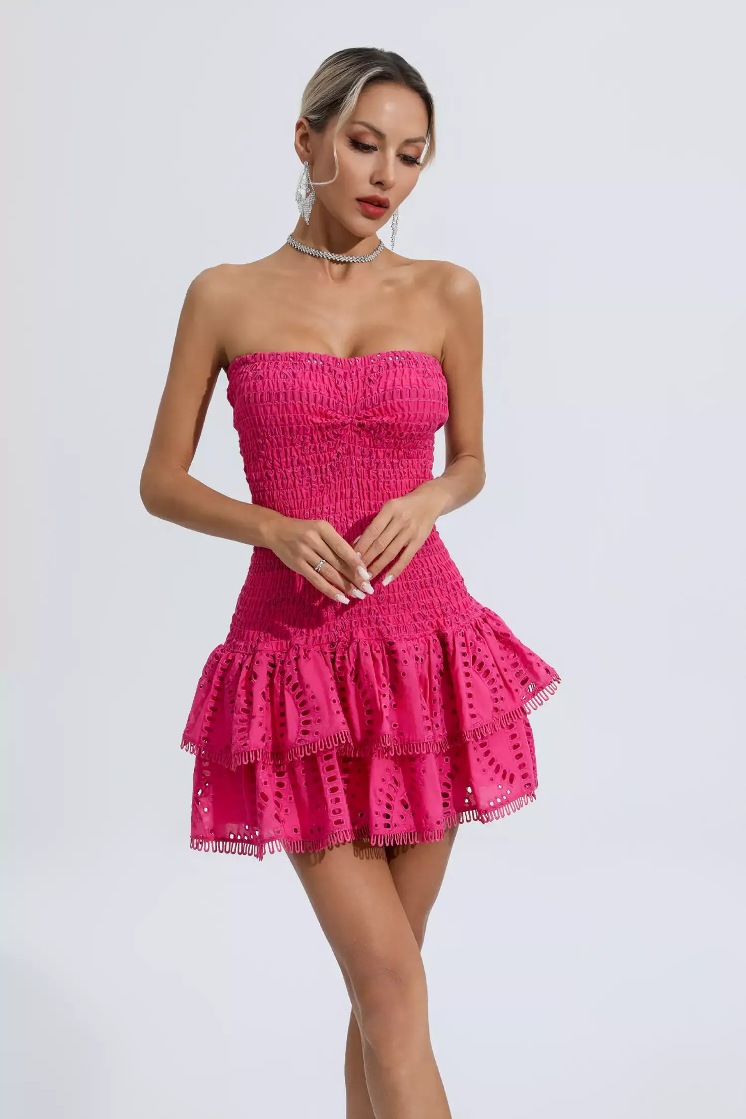 Bridget Pembe Fırfırlı Mini Elbise