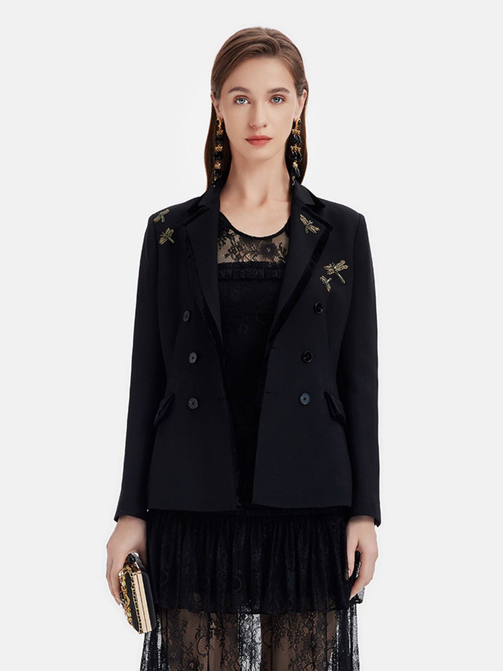 Altın İşlemeli Kruvaze Blazer