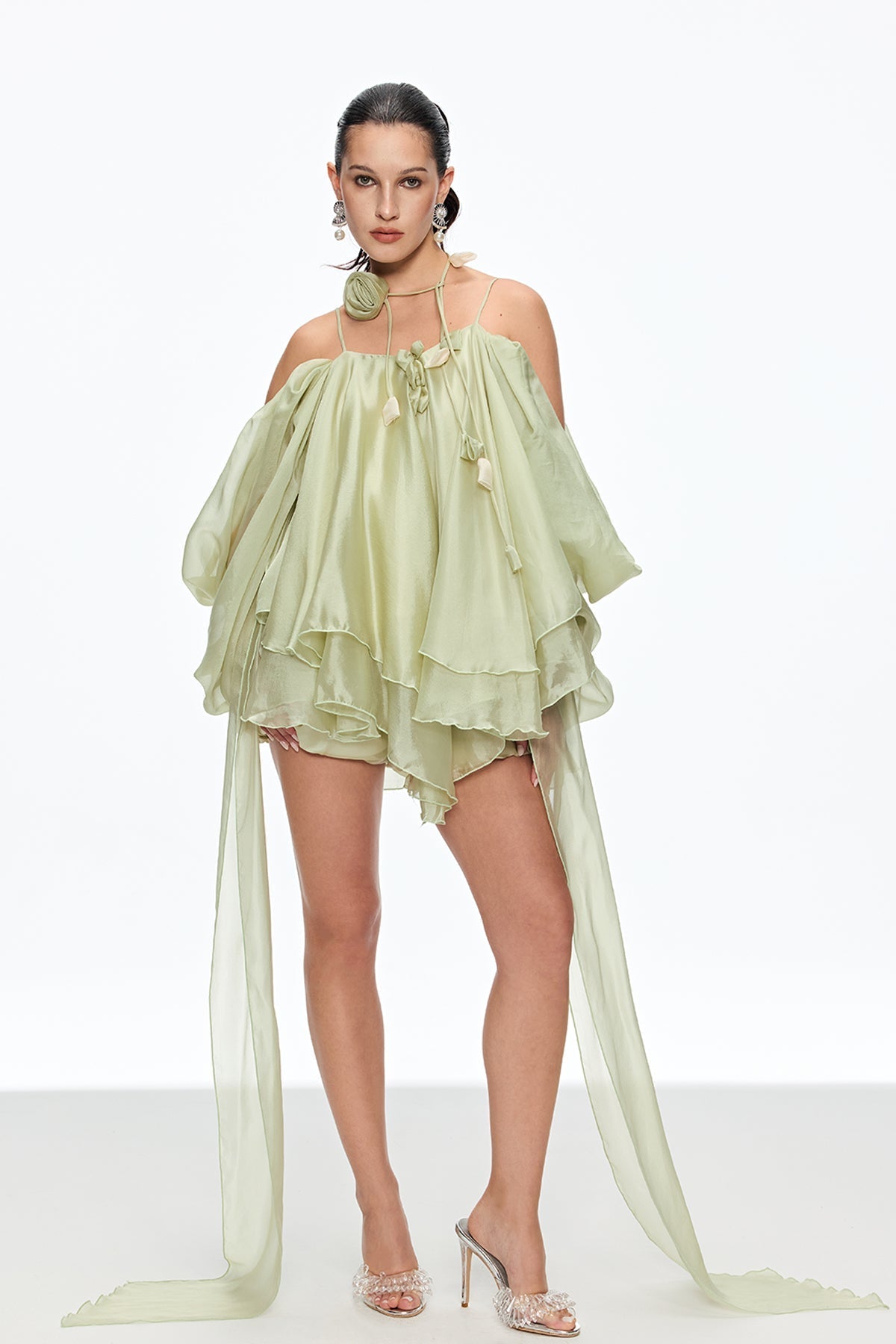 Caetana Ruffle Lace Up Püsküllü Mini Elbise