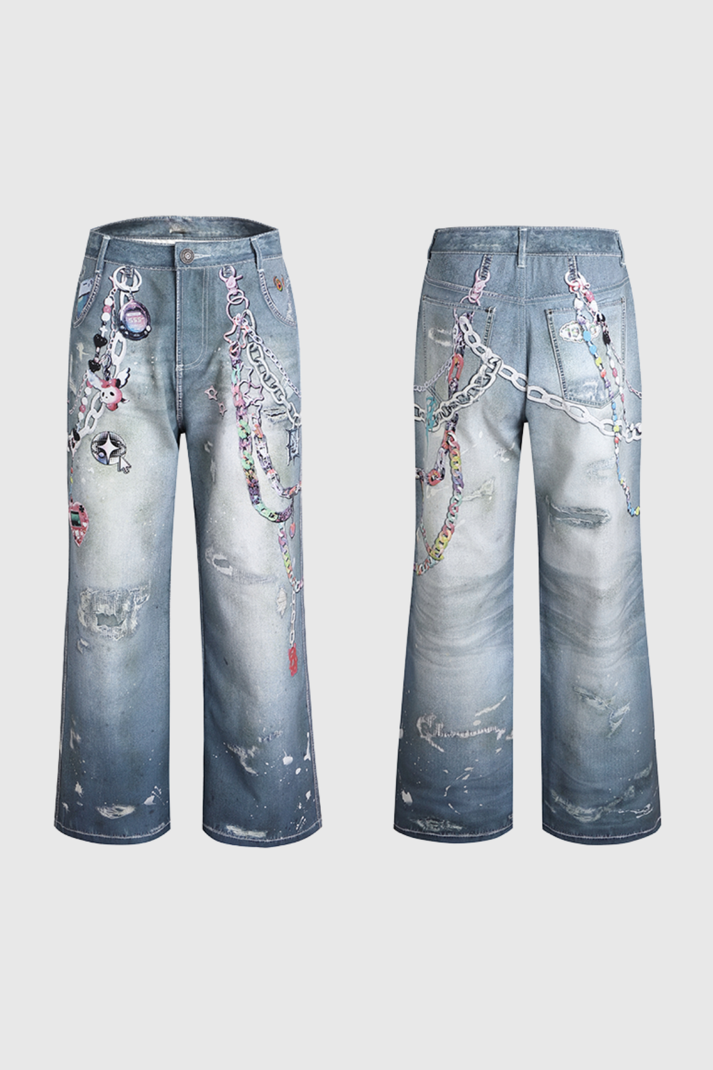 Callahan Baskılı Geniş Paça Kot Pantolon