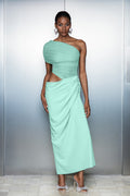 Catharina One Shouder Mesh Ruch Maxi Elbise