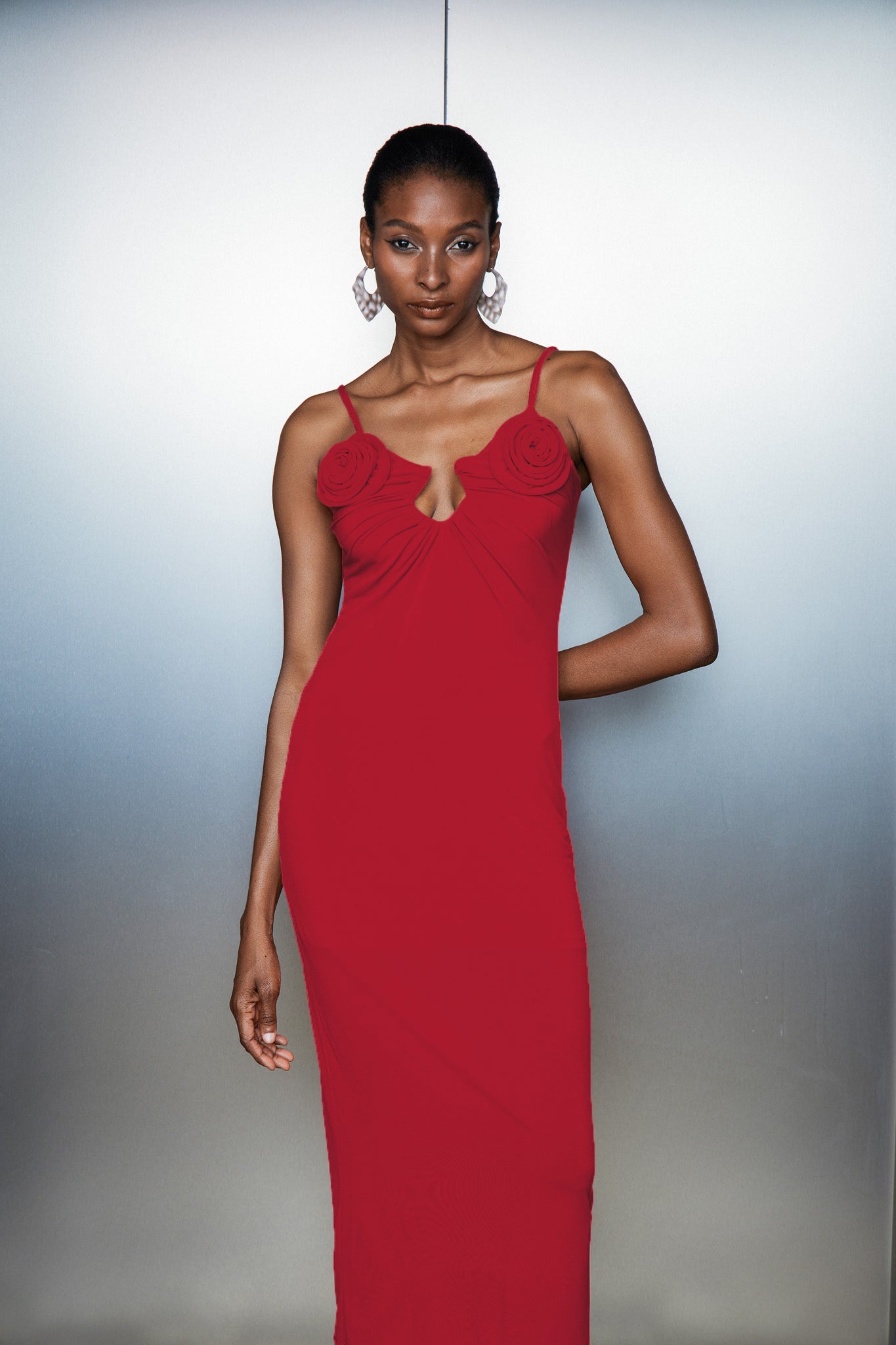 Catherina Çiçek Spagetti Midi Elbise