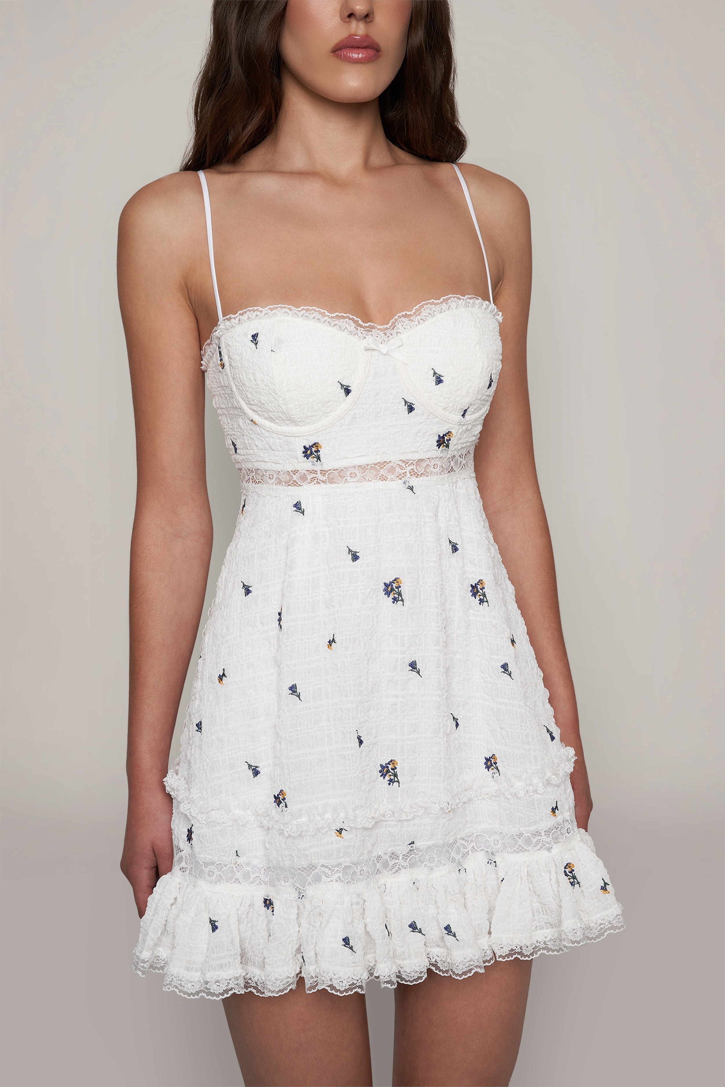 Setlla İşlemeli Çiçek Mini Slip Elbise
