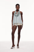 Cedric Ruffle Cutout Halter Yaka Üst