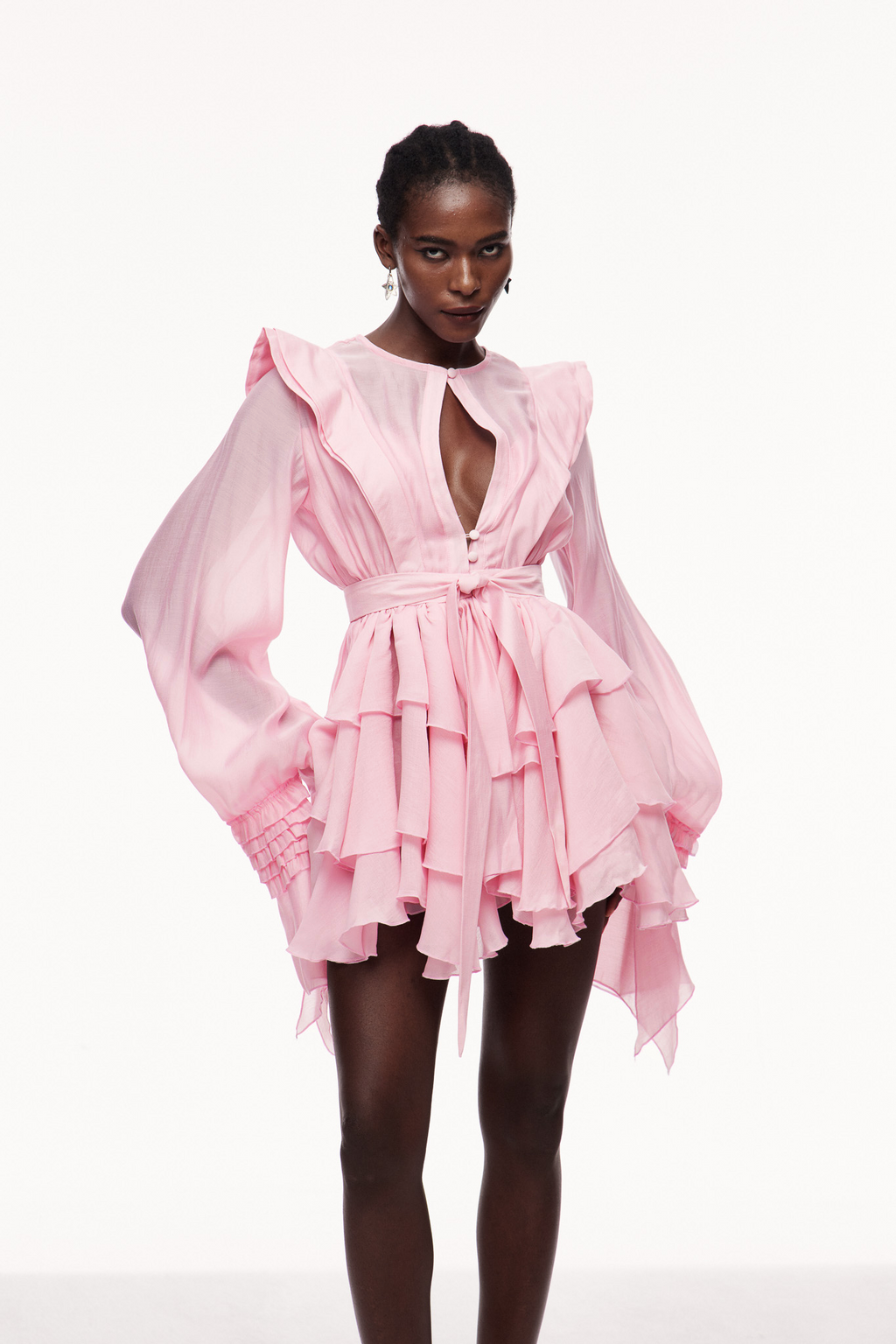 Pembe Celsus Volanlı Mini Elbise