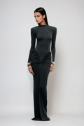 Cesarina Deconstruct Ruch Bodycon Maxi Elbise Siyah