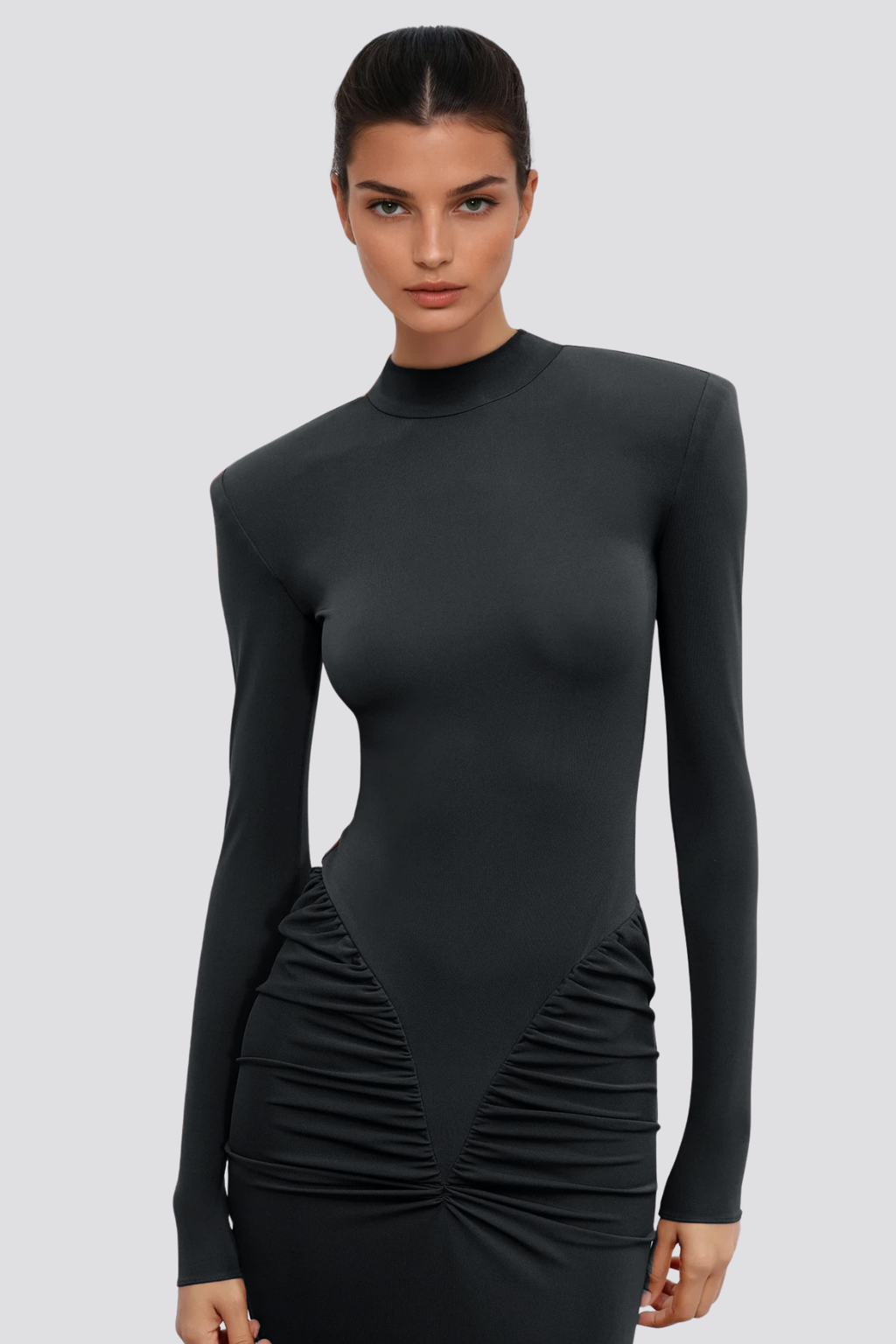 Cesarina Deconstruct Ruch Bodycon Maxi Elbise Siyah