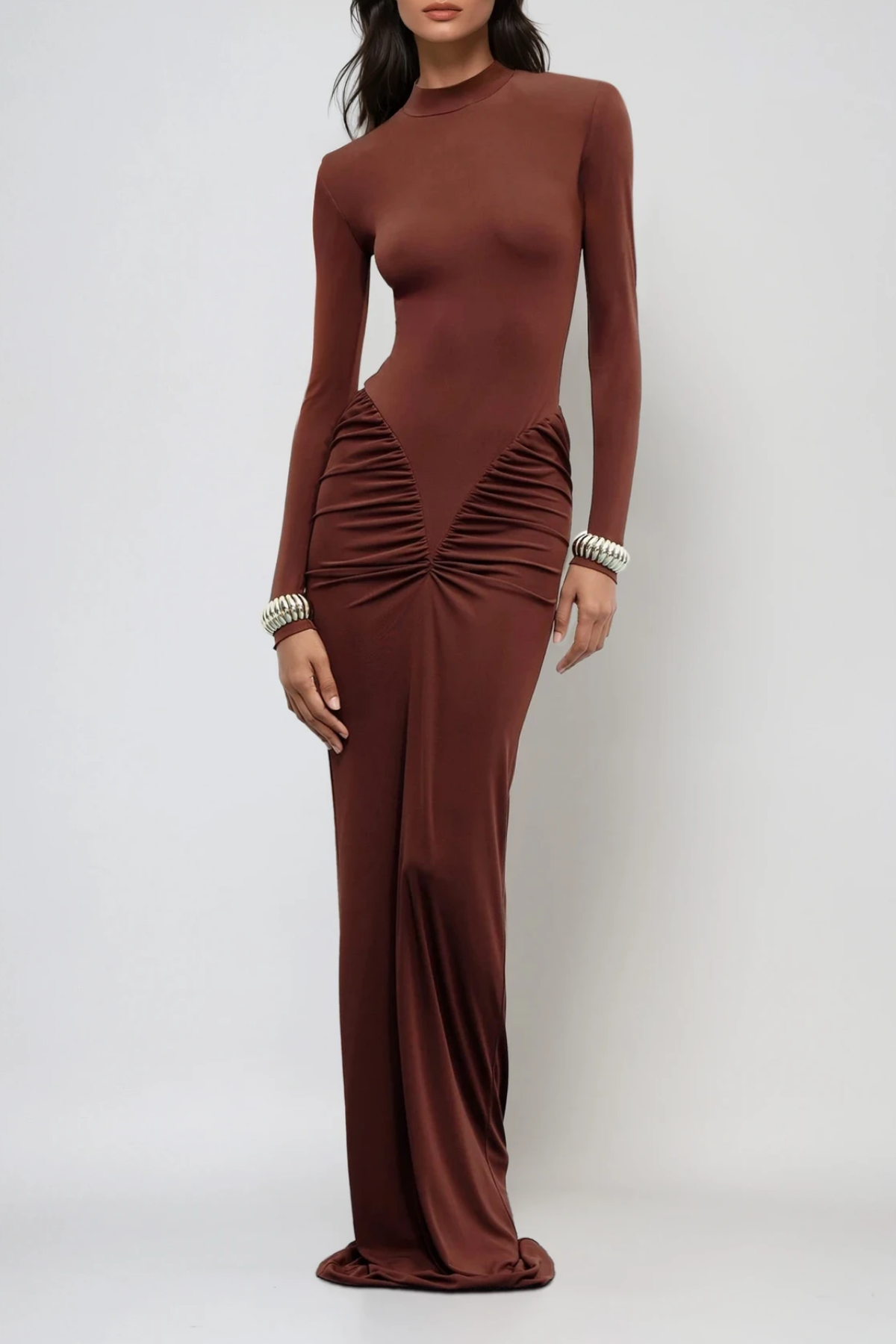 Cesarina Bodycon Maxi Kahverengi Elbise