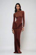 Cesarina Bodycon Maxi Kahverengi Elbise