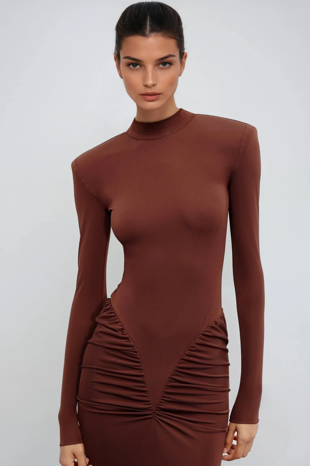 Cesarina Bodycon Maxi Kahverengi Elbise