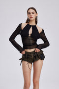 Charmian Mesh Cutout Uzun Kollu Üst