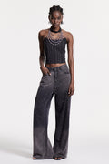 Chobin Rhinestone Hayley Siyah Kot Pantolon