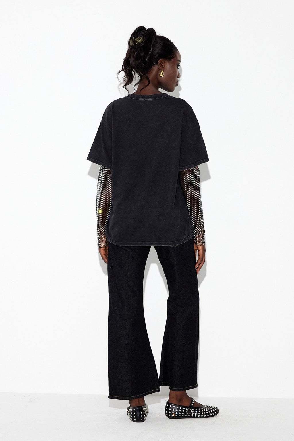 Clas Rhinestone Mesh Üst