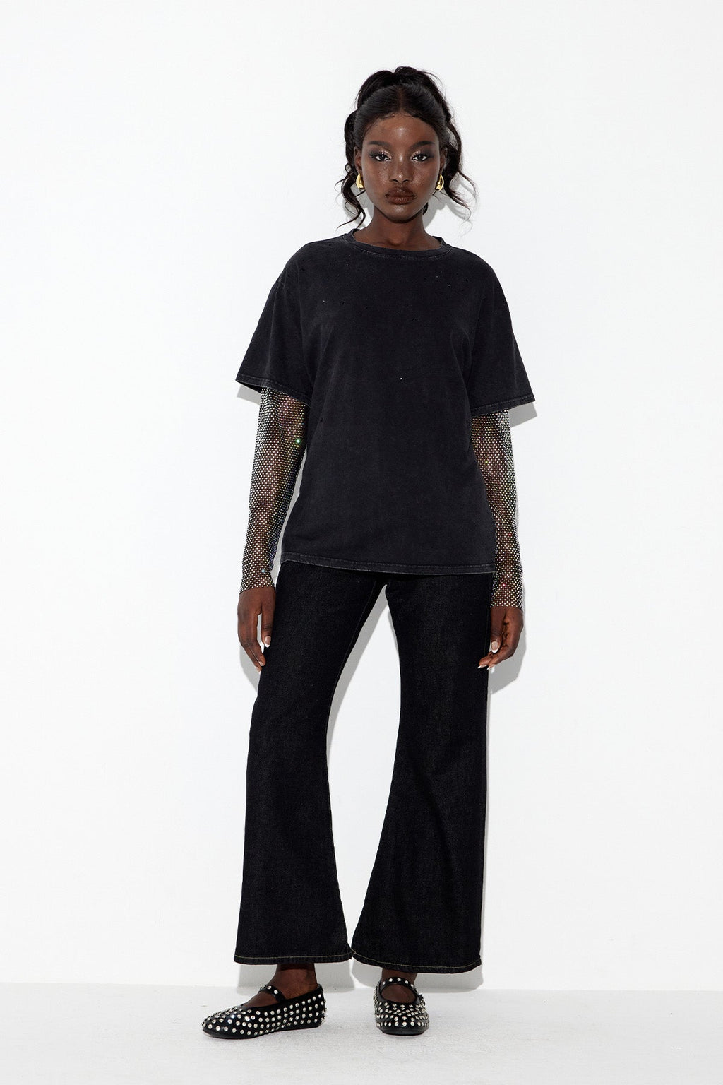 Clas Rhinestone Mesh Üst