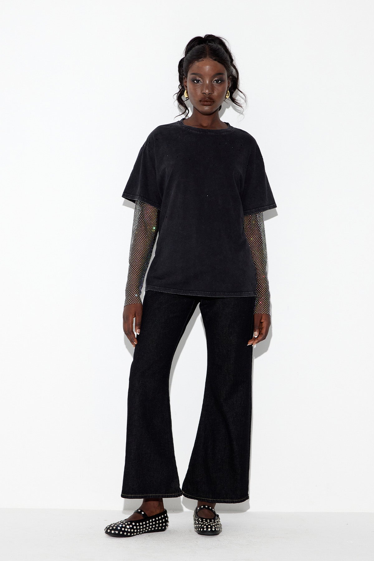 Clas Rhinestone Mesh Üst