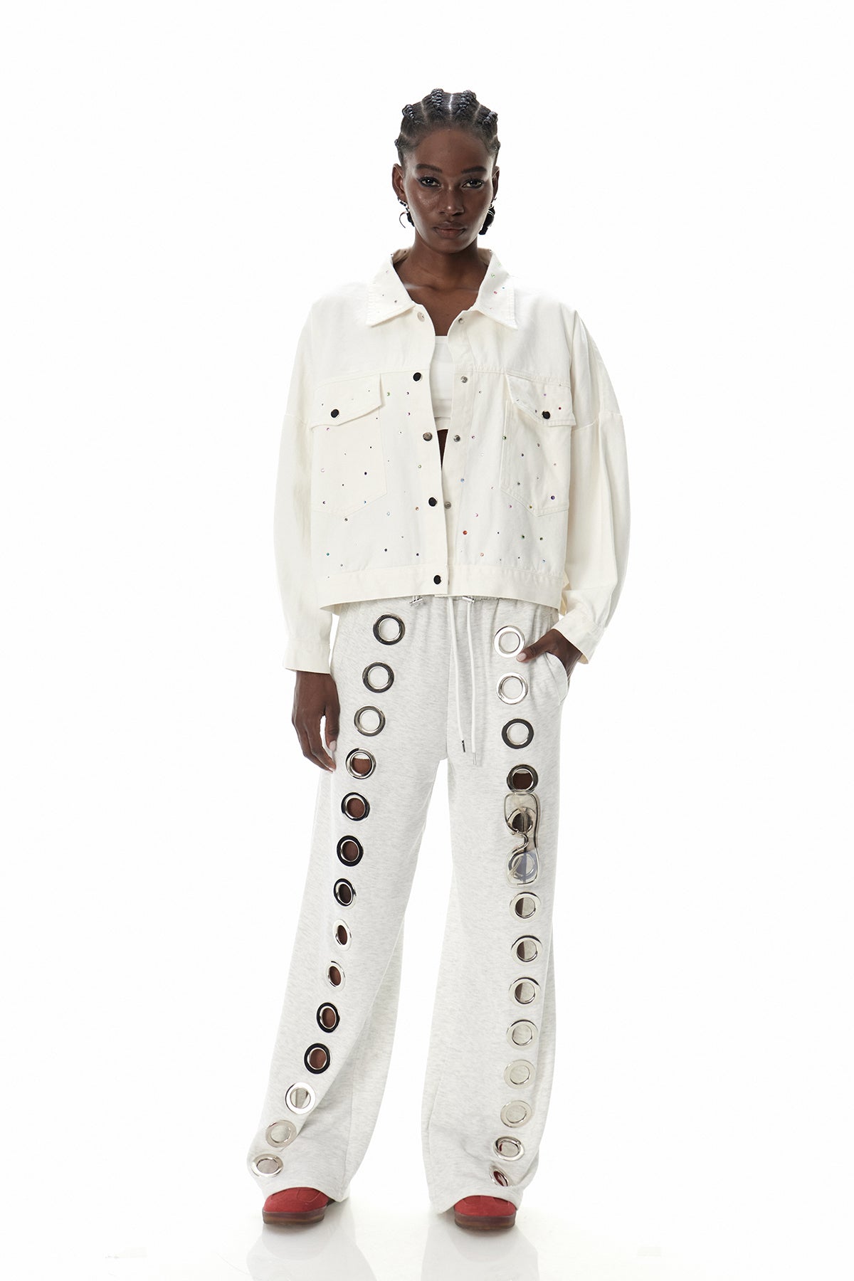 Costas Yapay Elmas Bağcıklı Kot Ceket