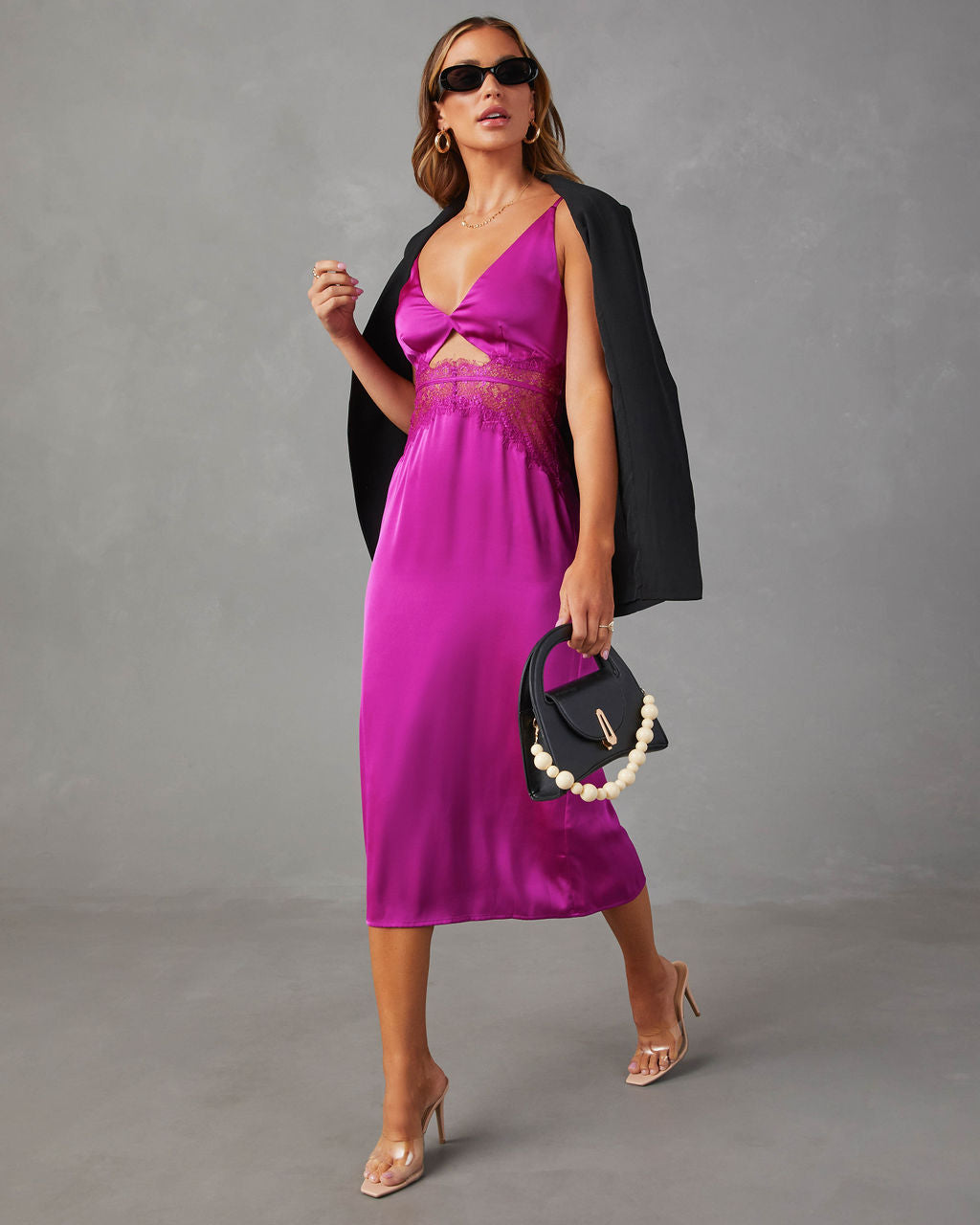 Modern Day Love Saten Dantelli Midi Elbise