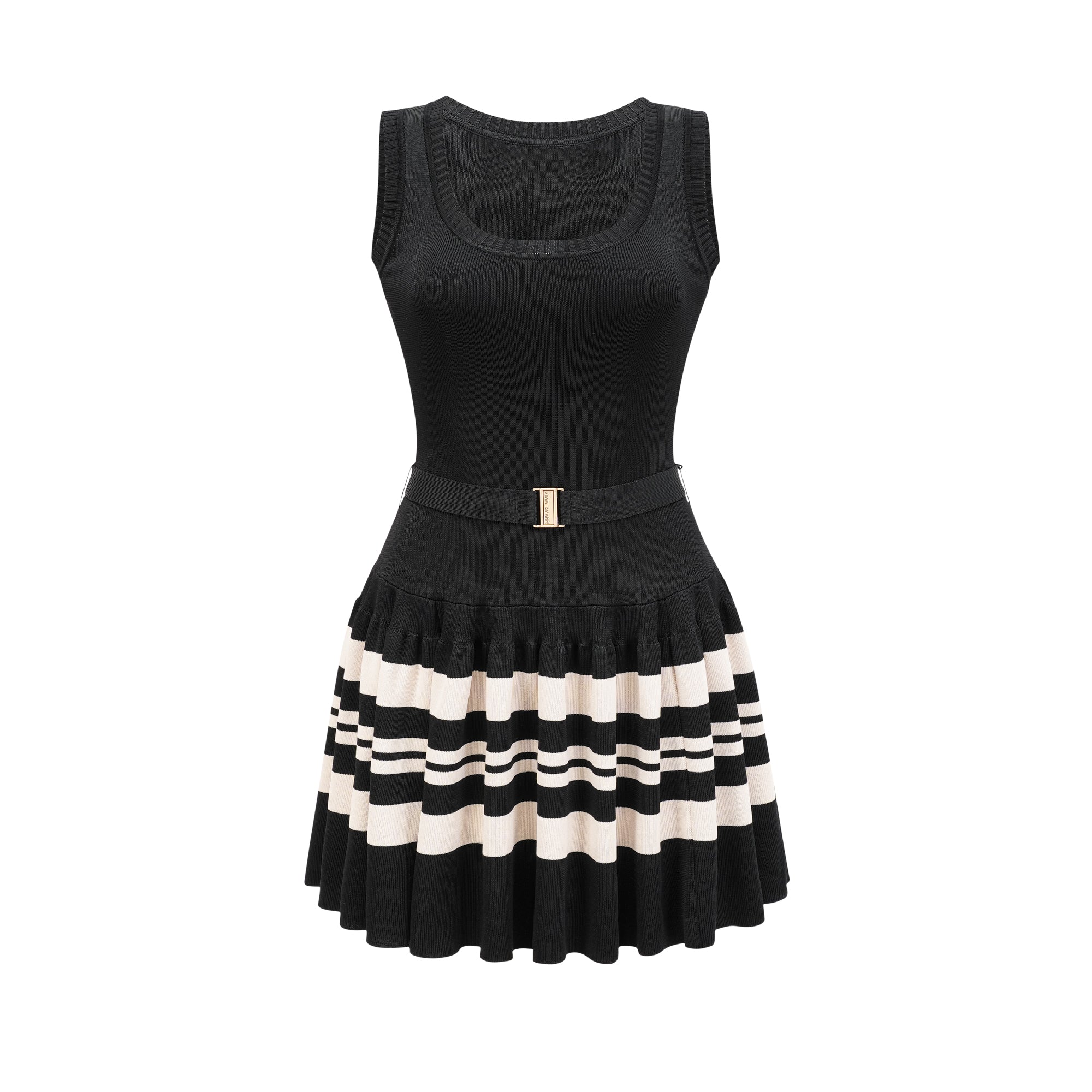 Clothilde Çizgili Desen Pilili Mini Elbise