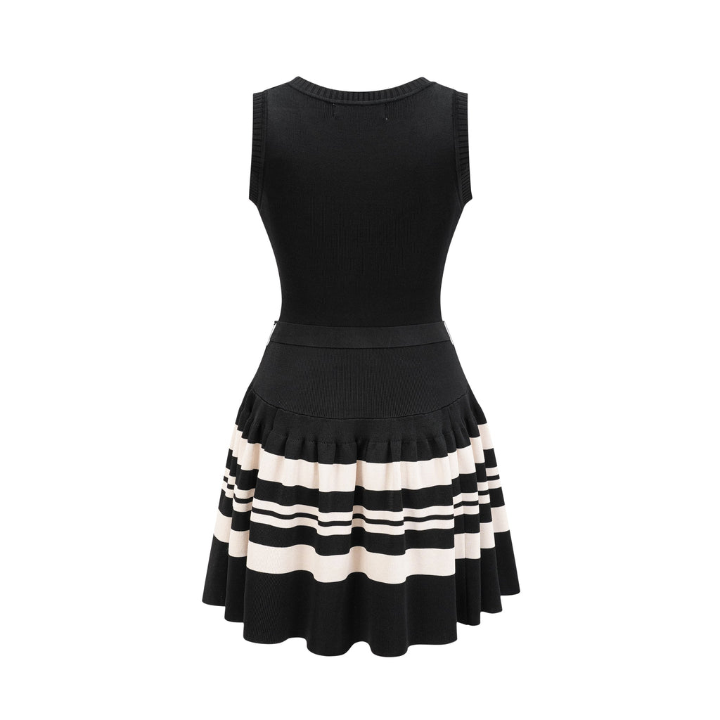 Clothilde Çizgili Desen Pilili Mini Elbise