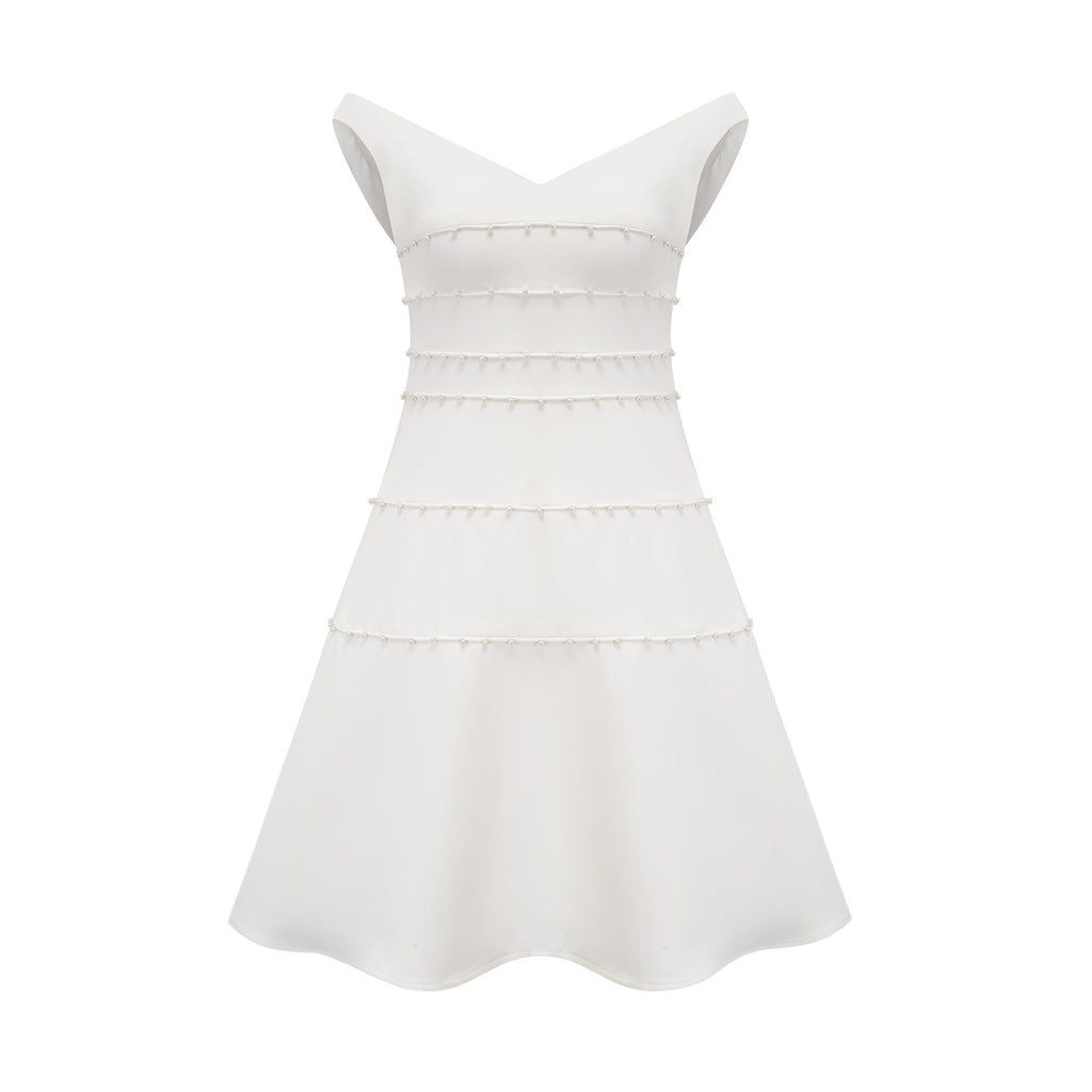 Priscille Beyaz Suni İnci Mini Elbise